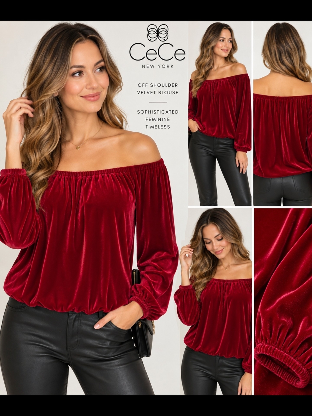 CECELIA NEW YORK Off-Shoulder Velvet Blouse in Red